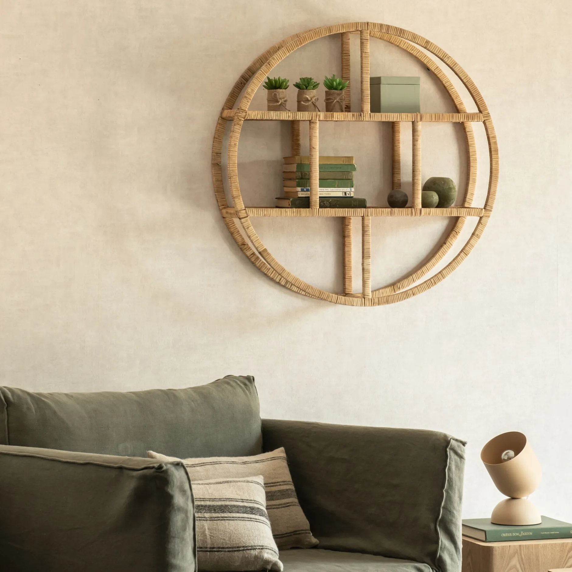 Étagère Murale*alinea Etagère murale ronde en rotin - D79cm Naturel
