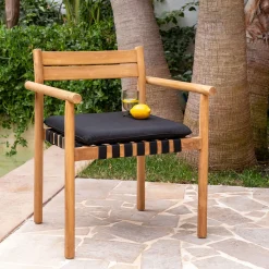 Pouf Exterieur|Fauteuil De Jardin*alinea Fauteuil de jardin à sangles en teck - Bois clair