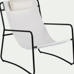 Pouf Exterieur|Fauteuil De Jardin*alinea Fauteuil de jardin en acier et coton - Blanc