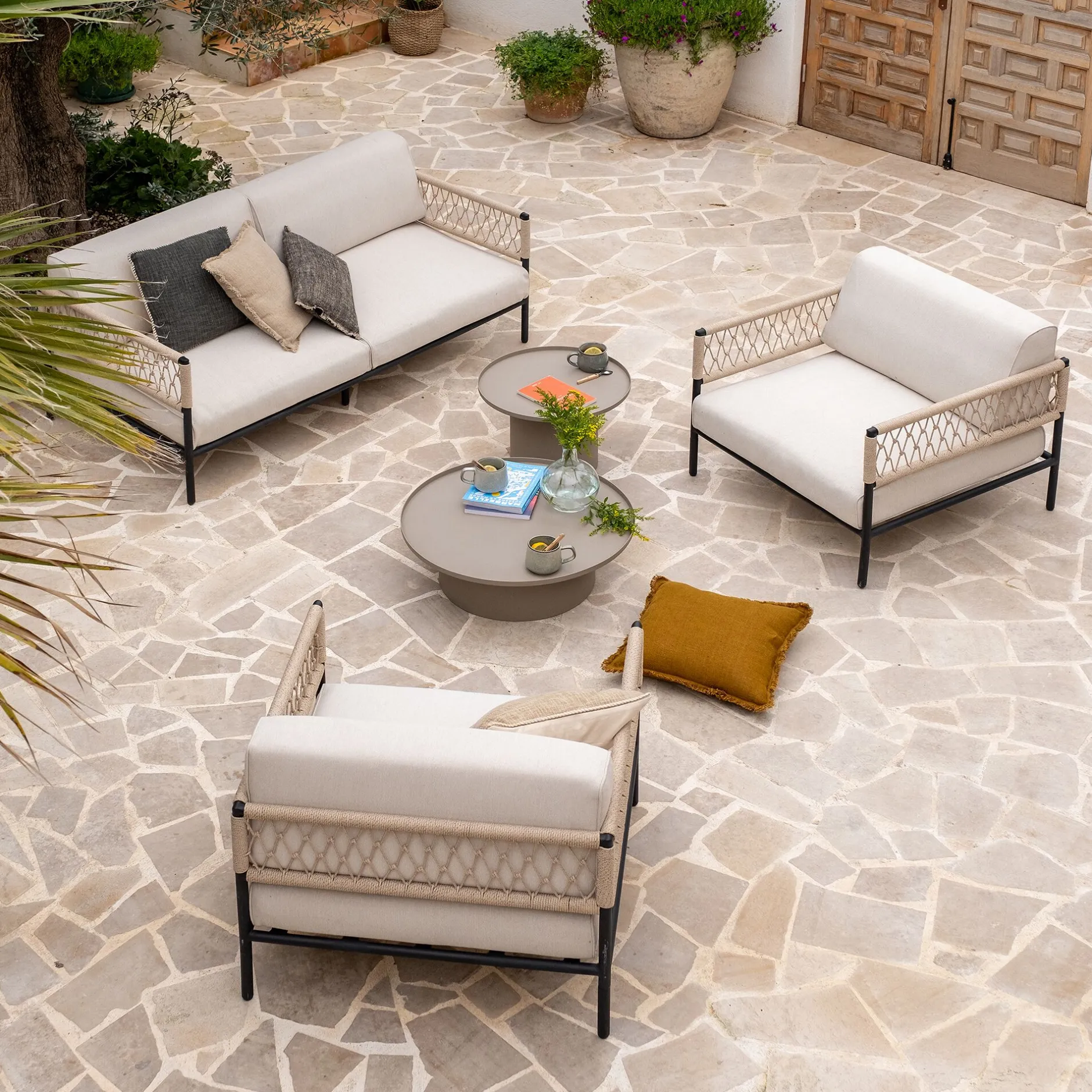 Pouf Exterieur|Fauteuil De Jardin*alinea Fauteuil de jardin en acier et corde - Beige