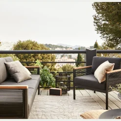 Pouf Exterieur|Fauteuil De Jardin*alinea Fauteuil de jardin en aluminium et corde - Noir