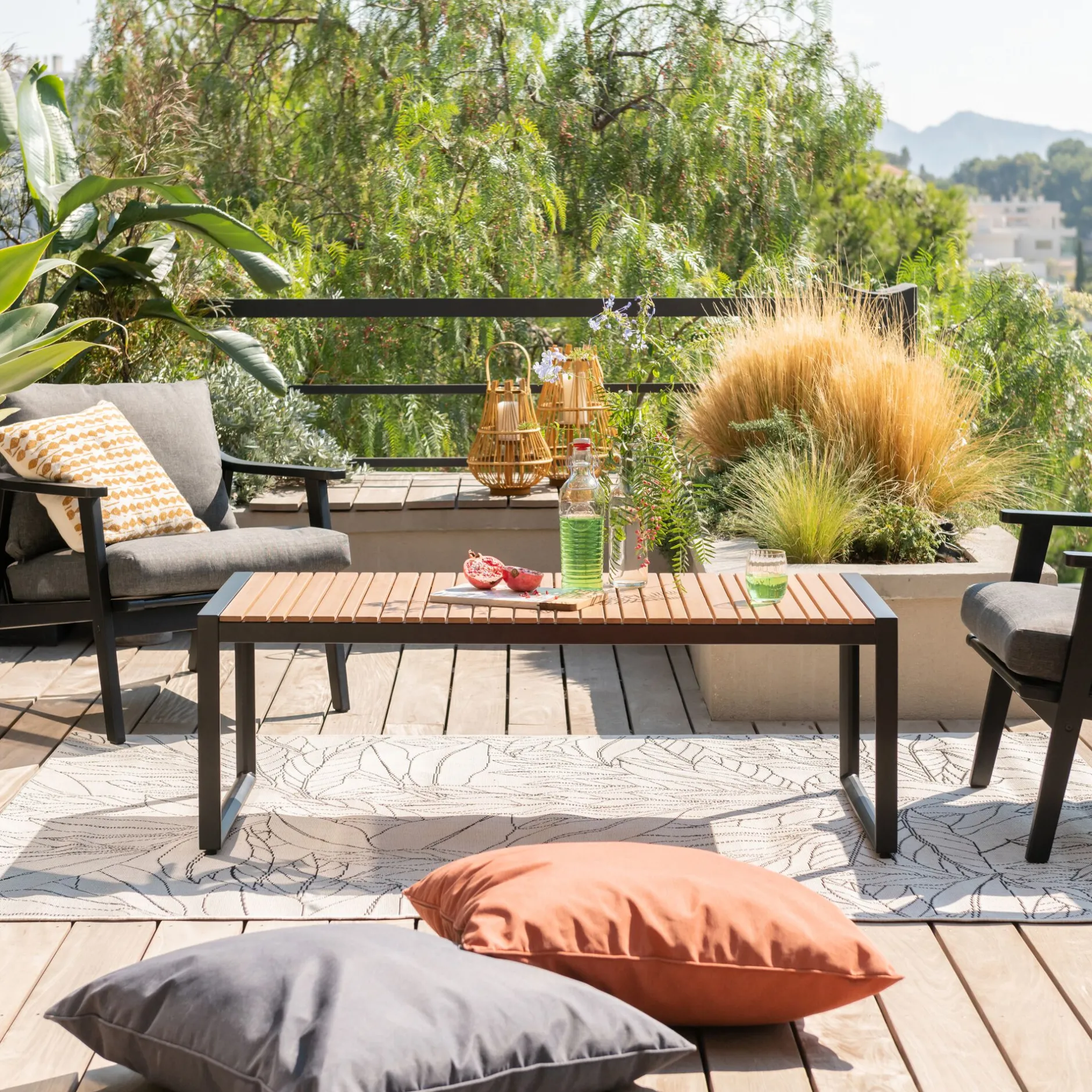 Pouf Exterieur|Fauteuil De Jardin*alinea Fauteuil de jardin en bois d'eucalyptus - Noir