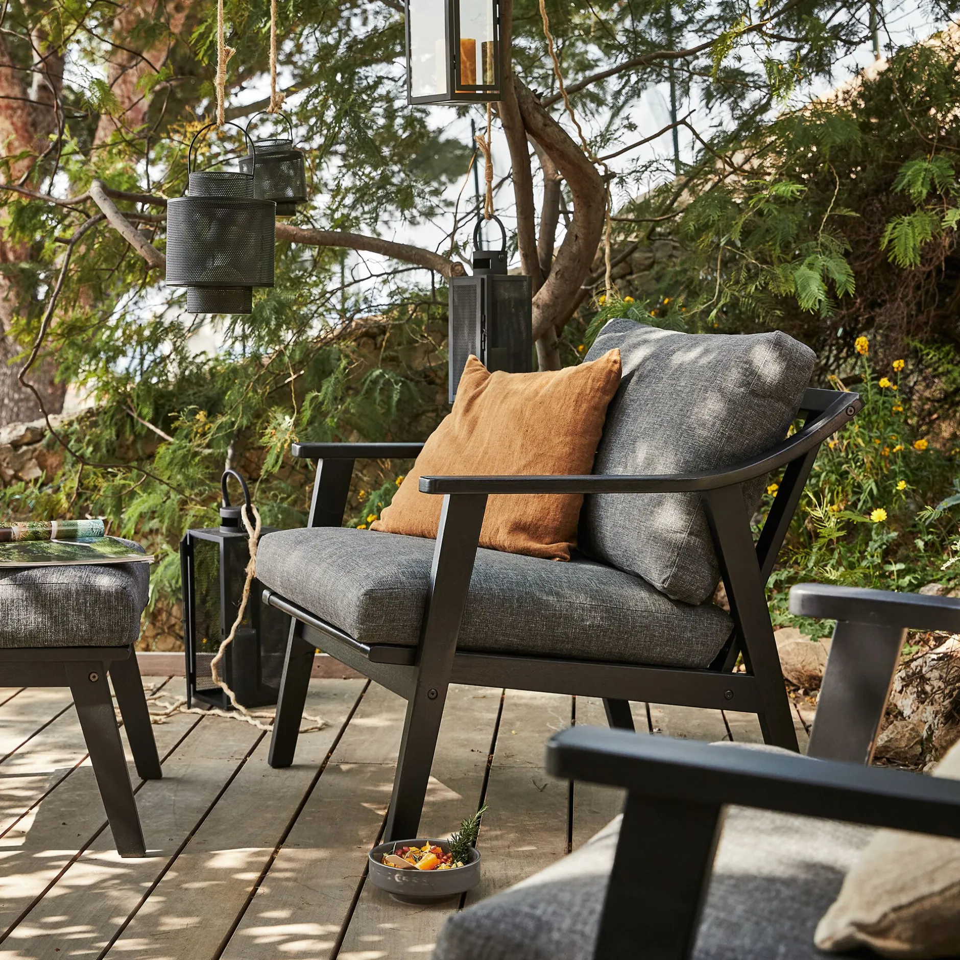 Pouf Exterieur|Fauteuil De Jardin*alinea Fauteuil de jardin en bois d'eucalyptus - Noir