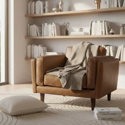 Fauteuil*alinea Fauteuil en cuir de vachette - Marron