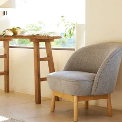 Fauteuil*alinea Fauteuil en tissu chiné et piétement en hévéa - borie Gris