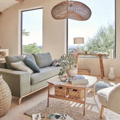 Fauteuil*alinea Fauteuil en tissu effet moutonné et piétement en hévéa - capelan Blanc