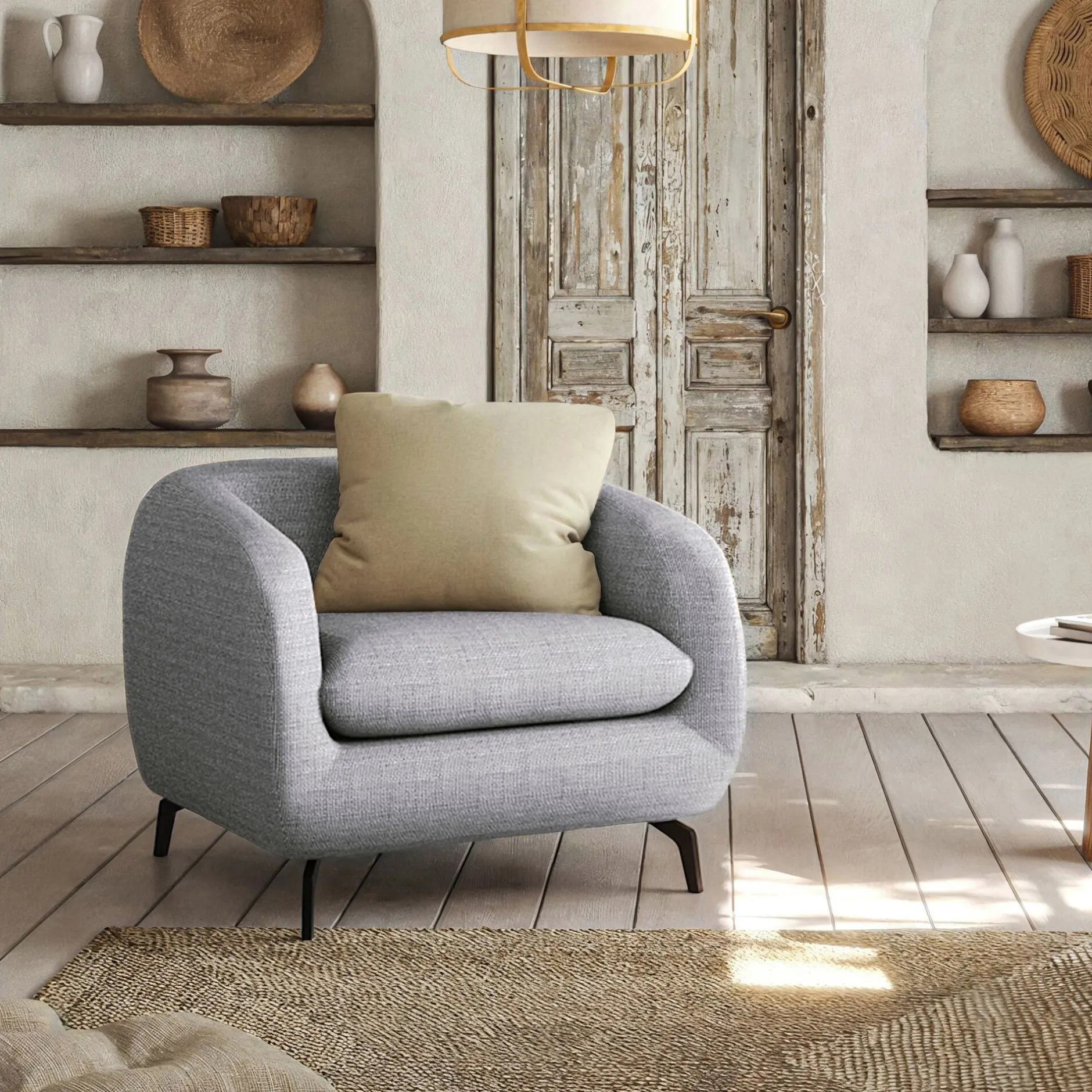 Fauteuil*alinea Fauteuil en tissu tramé piétement noir - ardoise Gris