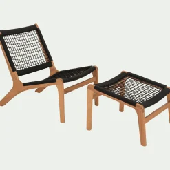 Pouf Exterieur|Transat Et Chaise Longue*alinea Fauteuil et repose pied en eucalyptus - Noir