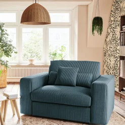 Fauteuil*alinea Fauteuil fixe en velours côtelé - Bleu