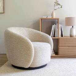 Fauteuil*alinea Fauteuil pivotant en tissu bouclette - Beige