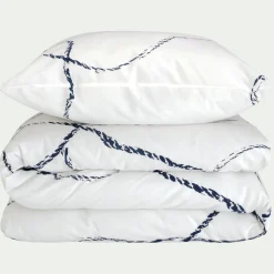 Parure De Lit*alinea Housse de couette 260x240cm et 2 taies d'oreiller 63x63cm en coton flammé lavé - Blanc