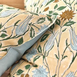 Parure De Lit*alinea Housse de couette 240x220cm et 2 taies d'oreiller 63x63cm en percale de coton motif floral - Bleu