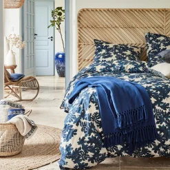 Parure De Lit*alinea Housse de couette 260x240cm et 2 taies d'oreiller 63x63cm en coton avec motif feuilles - Bleu