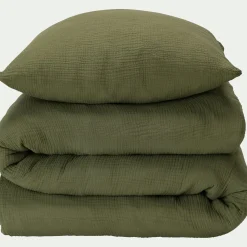 Parure De Lit*alinea Housse de couette 260x240cm et 2 taies d'oreiller 63x63cm en double gaze de coton - sauge Vert