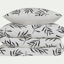 Parure De Lit*alinea Housse de couette 240x220cm et 2 taies d'oreiller 63x63cm en coton - motifs branches d'aloyse Blanc