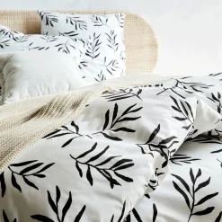 Parure De Lit*alinea Housse de couette 240x220cm et 2 taies d'oreiller 63x63cm en coton - motifs branches d'aloyse Blanc