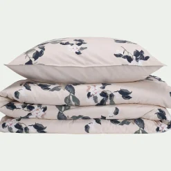 Parure De Lit*alinea Housse de couette 240x220cm et 2 taies d'oreiller 63x63cm en coton lavé à motif floral - Blanc