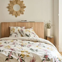 Parure De Lit*alinea Housse de couette 240x220cm et 2 taies d'oreiller 63x63cm en percale de coton lavé motif floral - Jaune