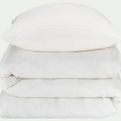 Parure De Lit*alinea Housse de couette 260x240cm et 2 taies d'oreiller 63x63cm en double gaze de coton - Blanc