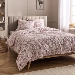 Parure De Lit*alinea Housse de couette 240x220cm et 2 taies d'oreiller 63x63cm en coton lavé motif floral abstrait - Marron