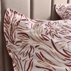 Parure De Lit*alinea Housse de couette 240x220cm et 2 taies d'oreiller 63x63cm en coton lavé motif floral abstrait - Marron