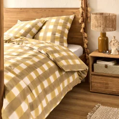 Parure De Lit*alinea Housse de couette 240x220cm et 2 taies d'oreiller 63x63cm en coton lavé à motif carreaux - Marron