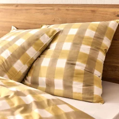 Parure De Lit*alinea Housse de couette 240x220cm et 2 taies d'oreiller 63x63cm en coton lavé à motif carreaux - Marron