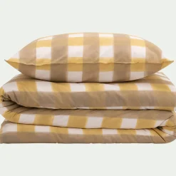 Parure De Lit*alinea Housse de couette 240x220cm et 2 taies d'oreiller 63x63cm en coton lavé à motif carreaux - Marron