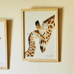 Matelas Enfant|Déco Murale*alinea Image aquarelle encadrée famille de girafes - A4 Naturel