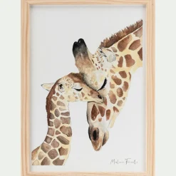 Matelas Enfant|Déco Murale*alinea Image aquarelle encadrée famille de girafes - A4 Naturel