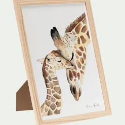 Matelas Enfant|Déco Murale*alinea Image aquarelle encadrée famille de girafes - A4 Naturel