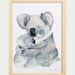 Matelas Enfant|Déco Murale*alinea Image aquarelle encadrée famille de koalas - A4 Naturel
