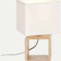 Lampe À Poser*alinea Lampe à poser carrée en bois et en coton H25cm - Blanc