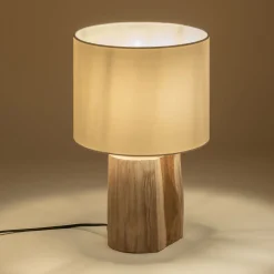 Lampe De Chevet|Lampe À Poser*alinea Lampe à poser en bois d'acacia - blanc D12xH39cm Naturel