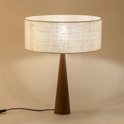 Lampe À Poser*alinea Lampe à poser en métal effet bois et coton - écru D50cm Blanc