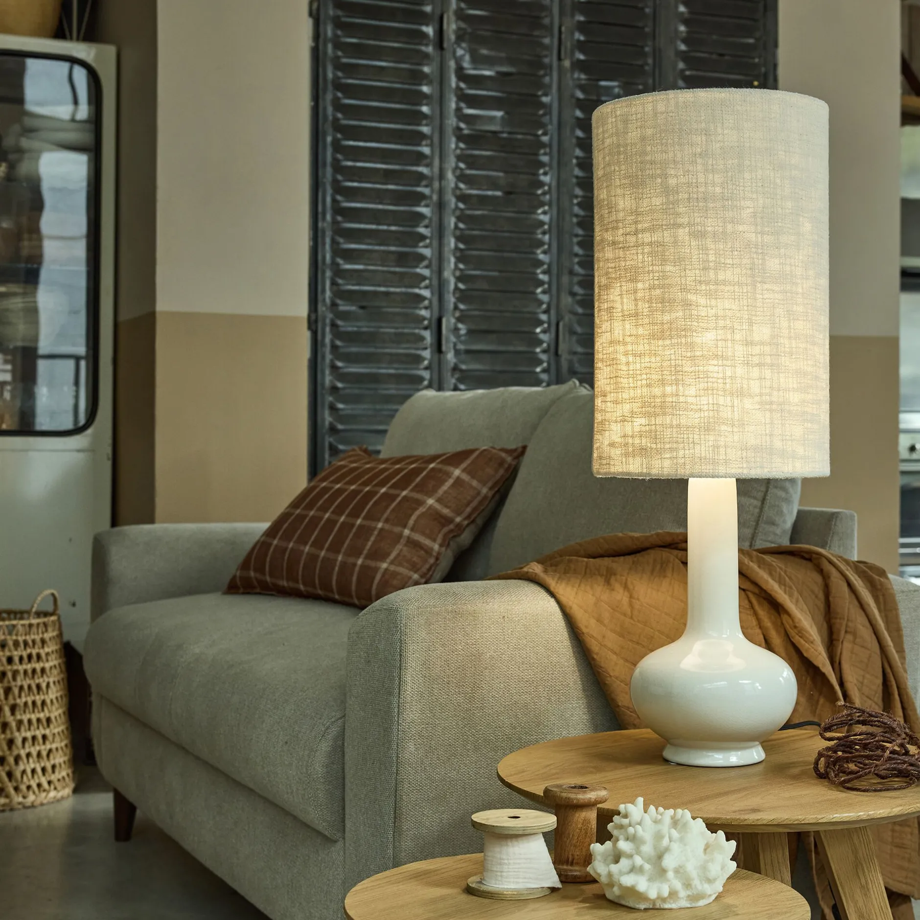 Lampe À Poser*alinea Lampe à poser électrifiée en céramique et coton H73cm - Blanc