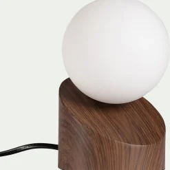 Lampe De Chevet|Lampe À Poser*alinea Lampe à poser tactile en fer effet bois foncé H16cm- Naturel