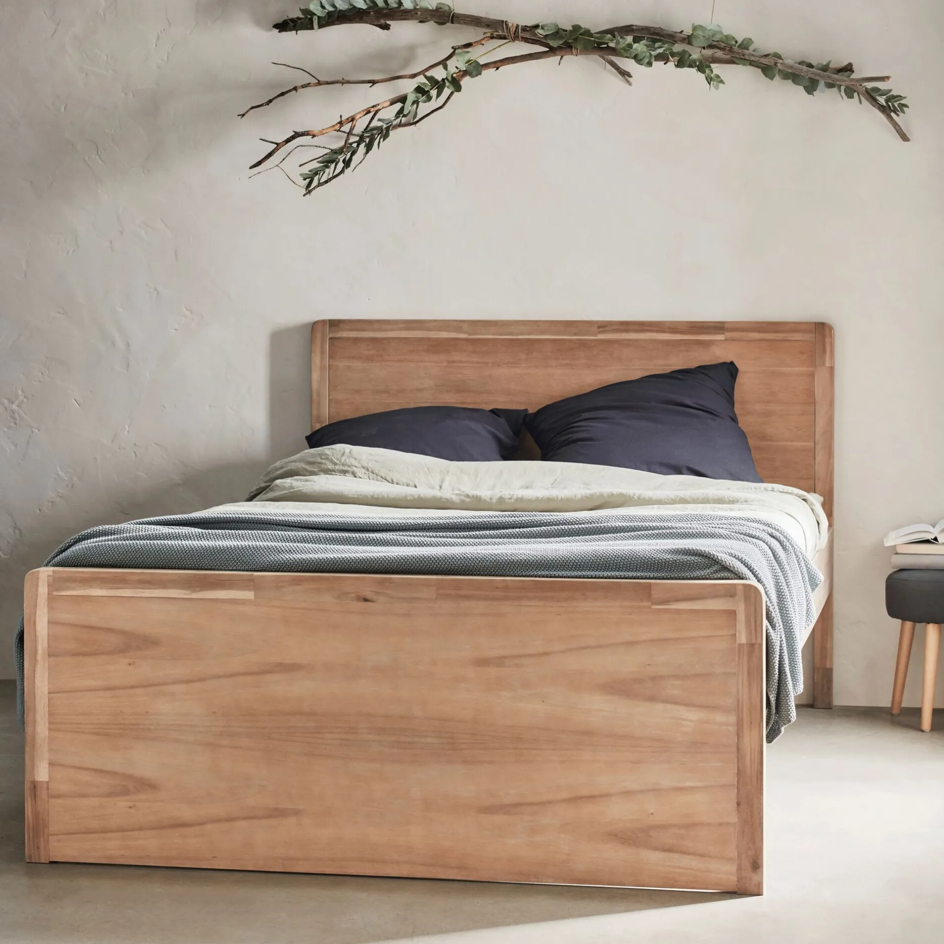 Lit Adulte*alinea Lit 2 places avec tête de lit en acacia 160x200cm - Bois clair