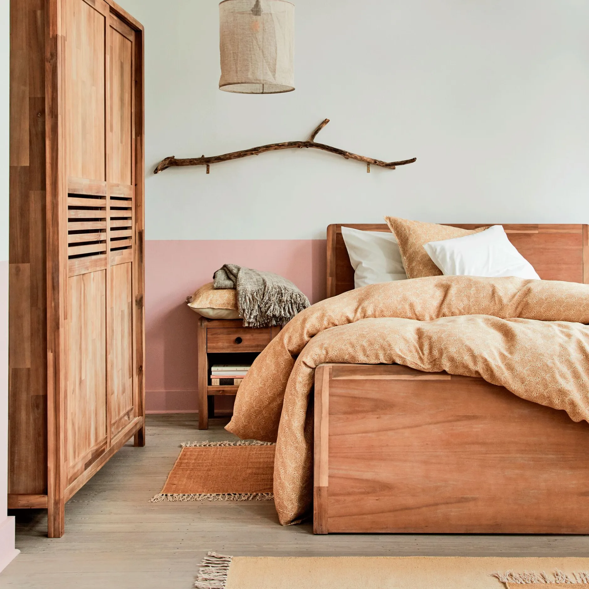 Lit Adulte*alinea Lit 2 places avec tête de lit en acacia 160x200cm - Bois clair