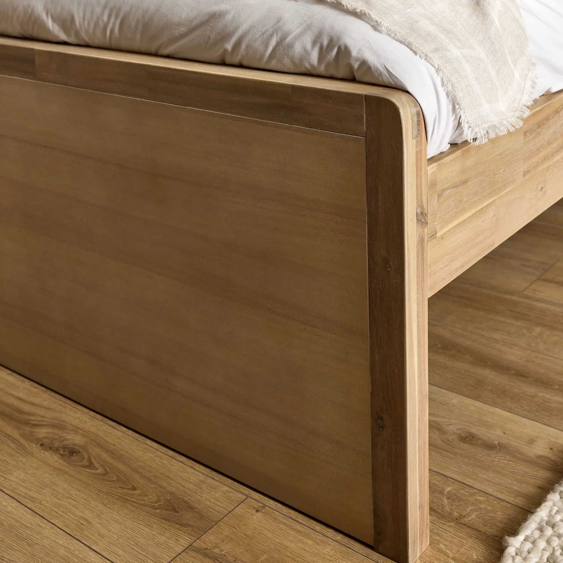 Lit Adulte*alinea Lit 2 places avec tête de lit en acacia 160x200cm - Bois clair