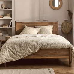 Lit Adulte*alinea Lit 2 places avec tête de lit en bois d'acacia massif 160x200cm - Bois clair