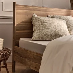 Lit Adulte*alinea Lit 2 places avec tête de lit en bois d'acacia massif 160x200cm - Bois clair