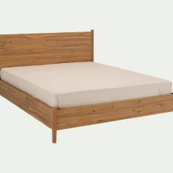 Lit Adulte*alinea Lit 2 places avec tête de lit en bois d'acacia massif 160x200cm - Bois clair