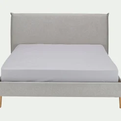Lit Adulte*alinea Lit 2 places avec tête de lit en tissu 160x200cm - Gris