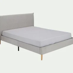 Lit Adulte*alinea Lit 2 places avec tête de lit en tissu 160x200cm - Gris