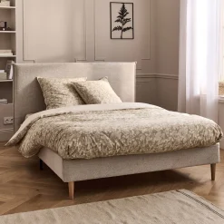 Lit Adulte*alinea Lit 2 places avec tête de lit en tissu 160x200cm - Gris