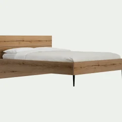 Lit Adulte*alinea Lit 2 places avec tête de lit en bois 160x200cm - Bois clair