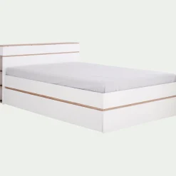 Lit Adulte*alinea Lit 2 places avec tête de lit en bois 140x200cm - Blanc