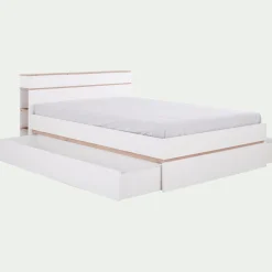 Lit Adulte*alinea Lit 2 places avec tête de lit en bois 140x200cm - Blanc