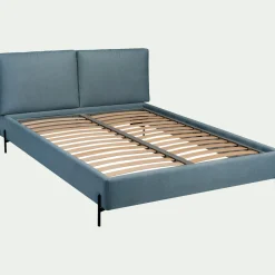 Lit Adulte*alinea Lit 2 places avec tête de lit en tissu doux 160x200cm - niolon Bleu